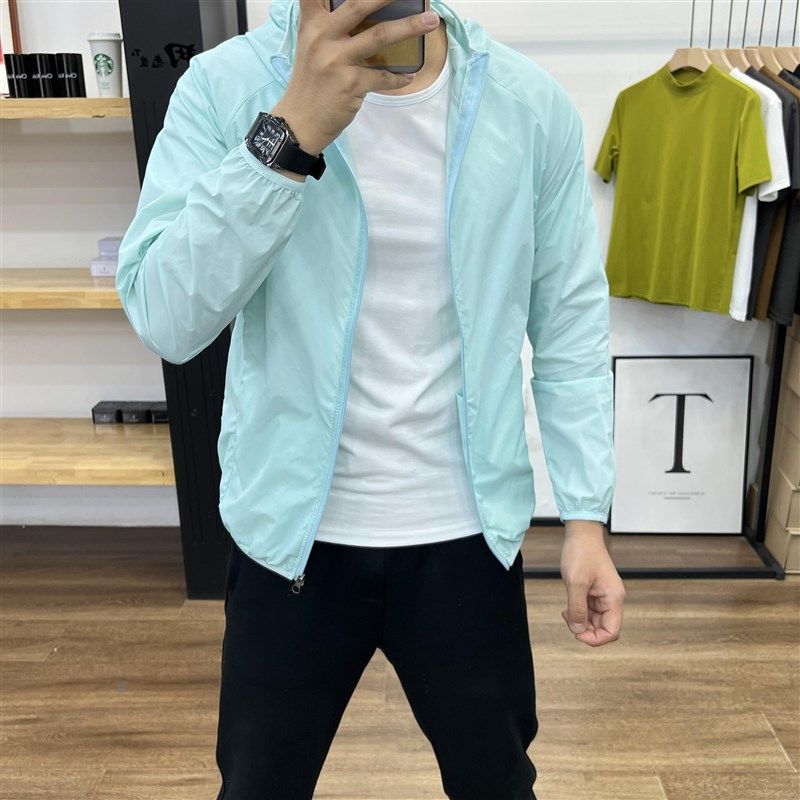 2024夏季男士暗纹防晒衣夹克外套防晒服修身连帽潮流薄款透气上衣,男装,时尚防晒服,淘宝优惠券,粉丝福利购,淘宝优惠卷