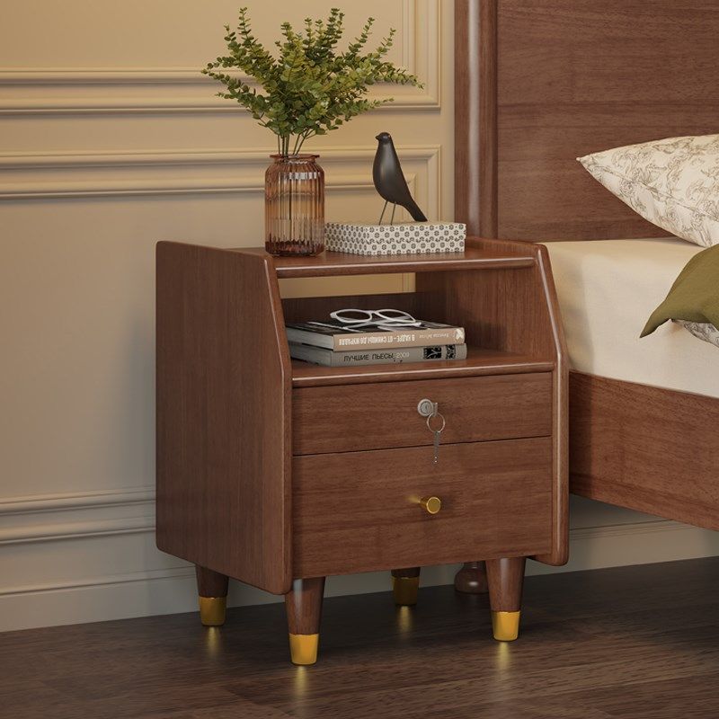 北欧实木带锁床头柜三层三抽铜脚床头柜原木奶油风床边收纳储物柜,住宅家具,床头柜,淘宝优惠券,粉丝福利购,淘宝优惠卷