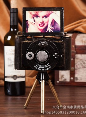 欧式复古做旧老式照相机模型铁艺支架放映机相机摆件摄影道具模型
