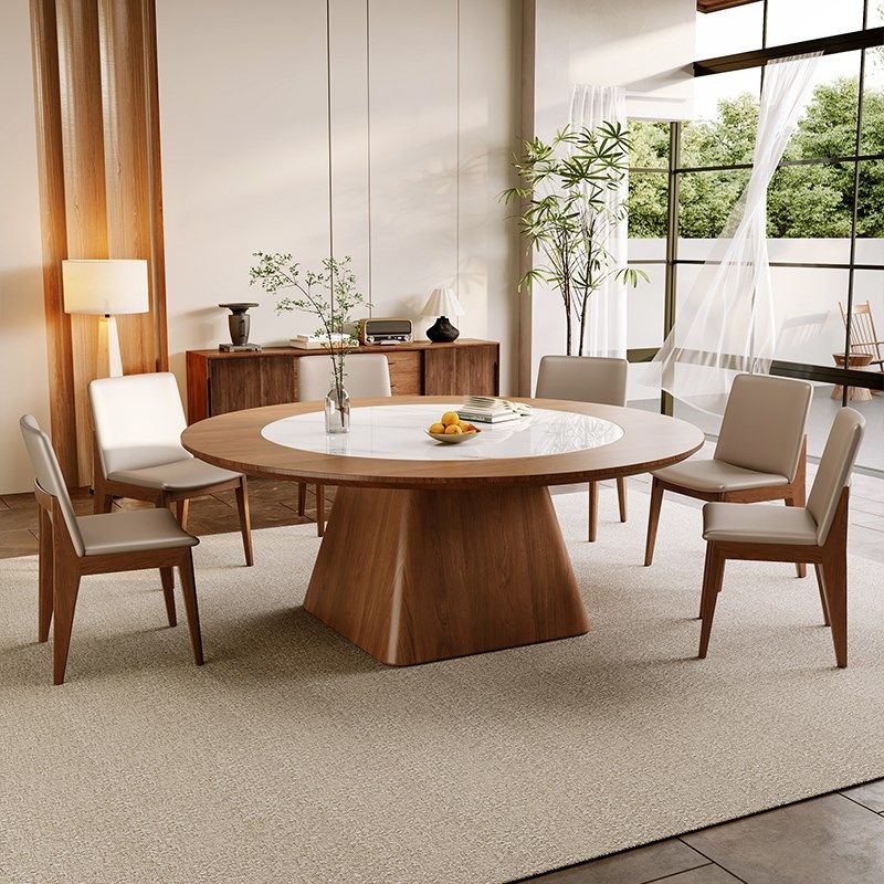 实木圆形餐桌椅组合家用北欧带转盘圆桌子现代简约中式大型圆餐桌,住宅家具,岩板餐桌,淘宝优惠券,粉丝福利购,淘宝优惠卷