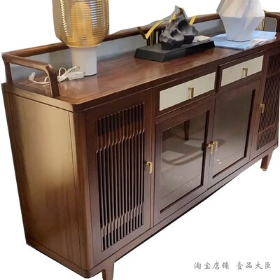 新中式餐边柜乌金木玄关柜现代客厅一体靠墙储物柜实木装饰收纳柜
