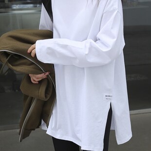 超大码卫衣内搭秋冬中长款宽松白色打底衫女T恤胖妹240斤上衣长袖