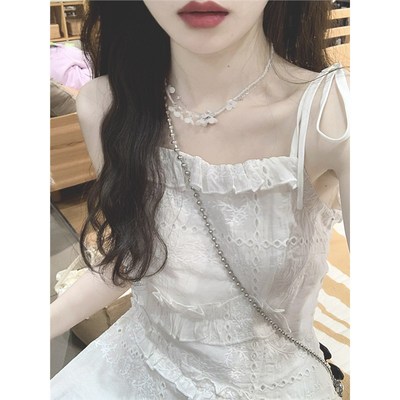 法式初恋白色刺绣吊带连衣裙女夏季小个子气质甜美仙女温柔风长裙