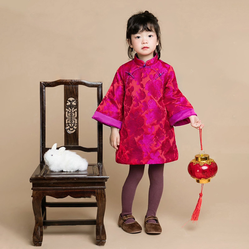 童装女童桃花珠联真丝拜年服一眼就看中的篙级新年装汉服连衣裙,童装/婴儿装/亲子装,旗袍,淘宝优惠券,粉丝福利购,淘宝优惠卷