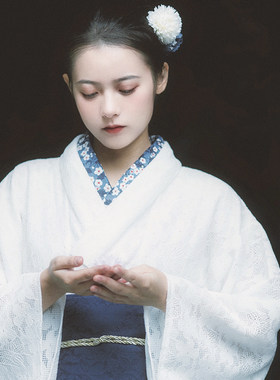 山鸟和色日式和风浴衣复古连衣裙改良和服摄影旅拍写真白色蕾丝