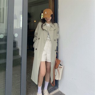 2023新款风衣女中长版高级感小个子外套春秋装大衣豆绿色英伦150