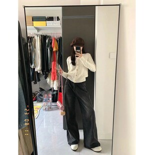 新款 长裤 大码 适合梨形身材 秋潮 遮肚子显瘦阔腿裤 微胖女生牛仔裤