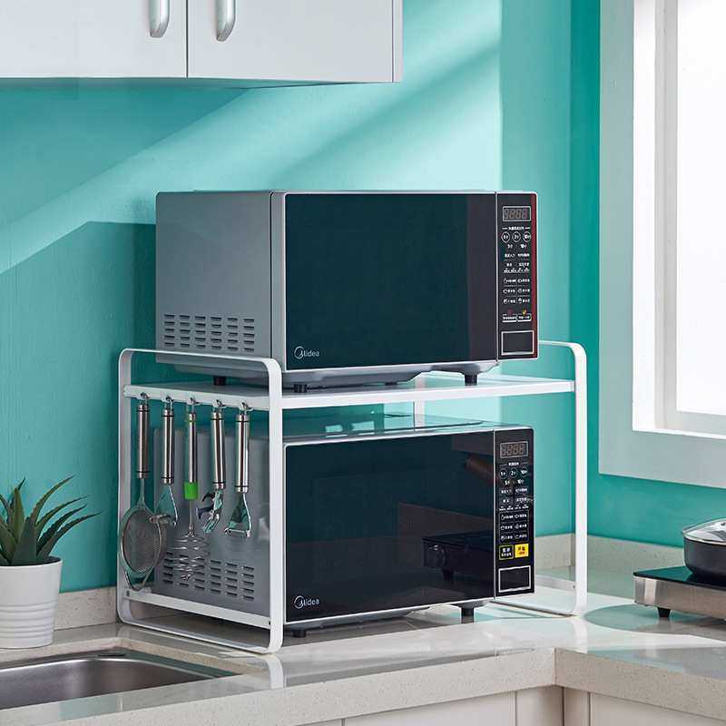 白色简约微波炉置物架 固定双层铁艺多用途烤箱锅具调料收纳整理,鲜花速递/花卉仿真/绿植园艺,其它园艺用品,淘宝优惠券,粉丝福利购,淘宝优惠卷