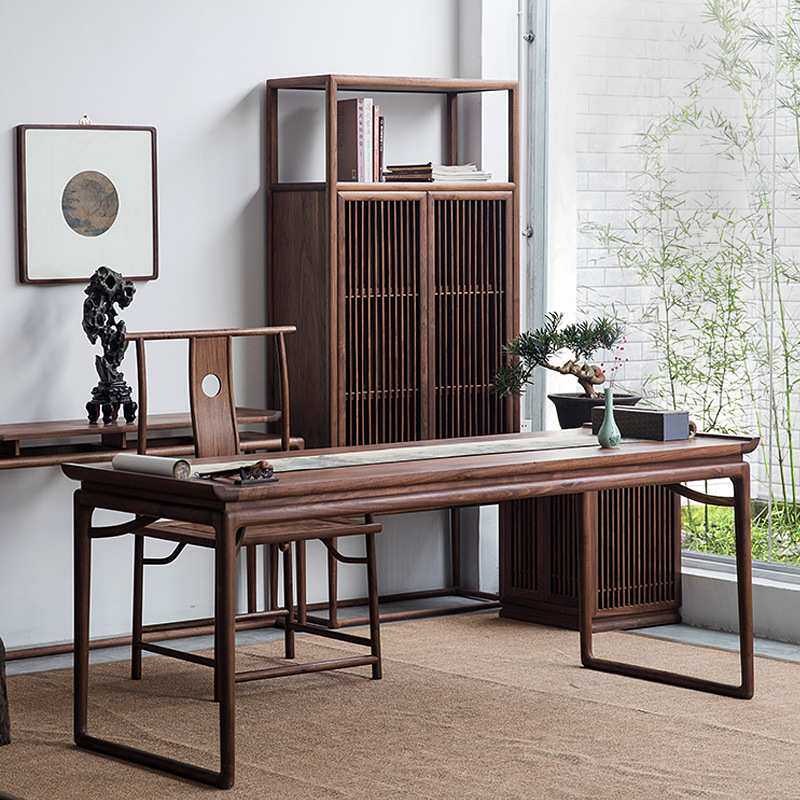 新中式书桌椅胡桃色实木茶桌茶台禅意书房画案实木办公电脑桌画案