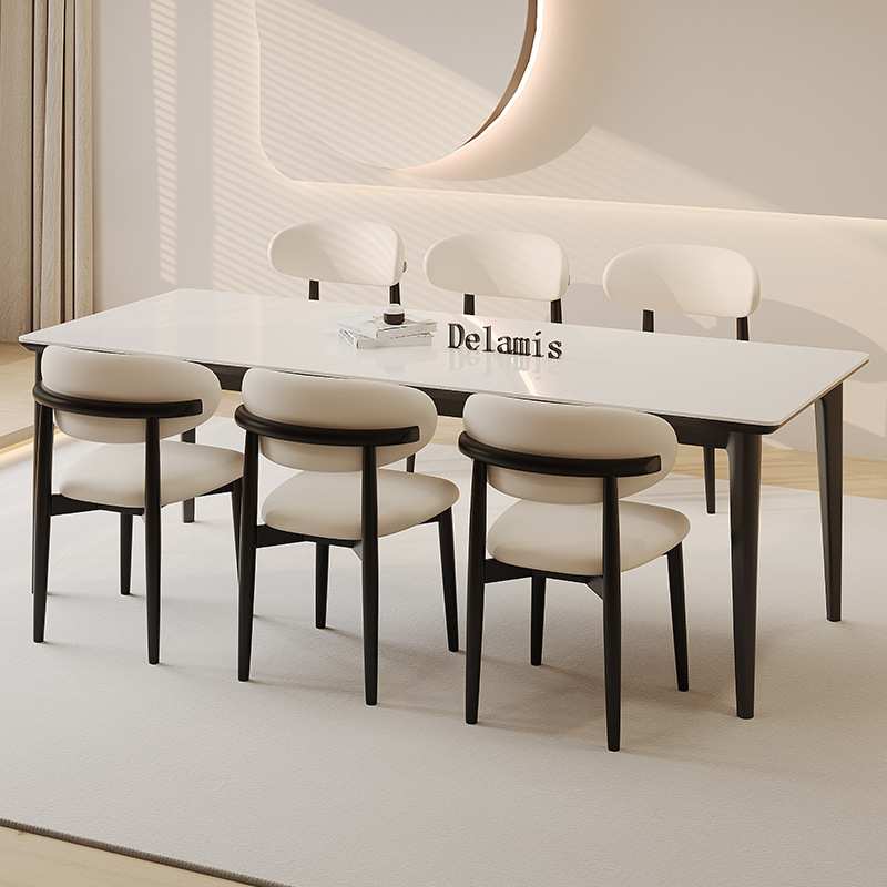 德利丰实木岩板餐桌黑色白蜡木客厅家用小户型现代简约饭桌椅组合