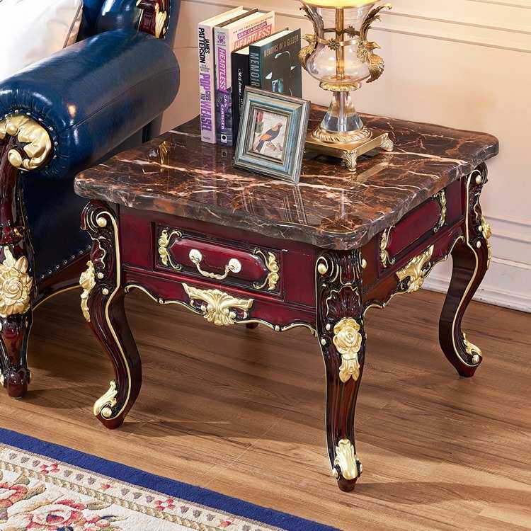 欧式大理石方几沙发边几客厅实木雕花复古红檀迷你收纳储物小角几