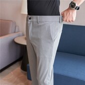 修身 小脚西装 9分裤 夏季 休闲西裤 男九分裤 子男薄款 弹力松紧腰西裤