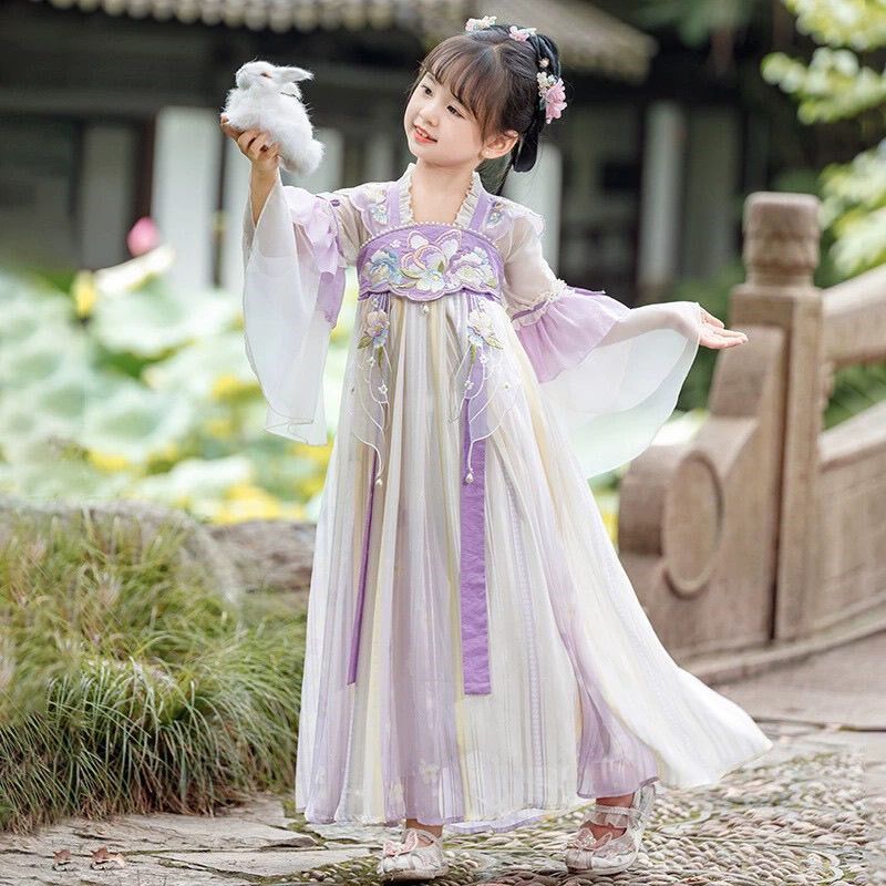 儿童汉服女童夏装超仙古风襦裙夏季古装演出服连衣裙唐装国风女孩图片