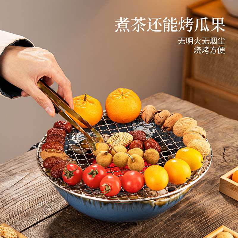 围炉煮茶粗陶罐罐茶茶壶莲心蓝色电陶炉煮茶套装室内配件一件代发