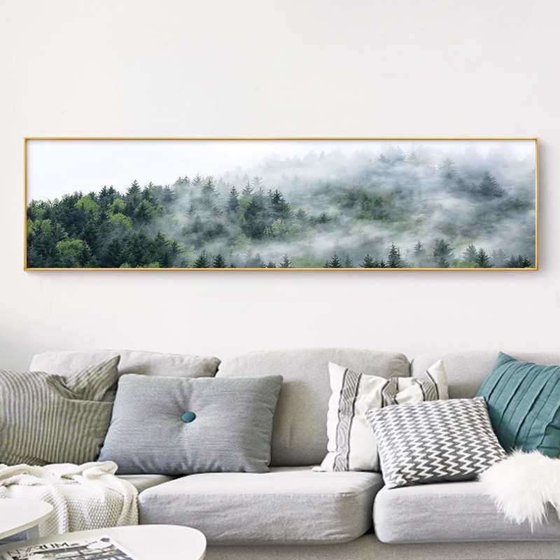 现代日式风景装饰画客厅沙发背景卧室床头画横版单幅北欧森林挂画