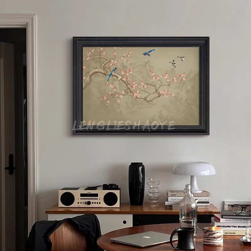 宋代美学中古风花鸟客厅书房装饰画新中式卧室床头挂画玄关壁画