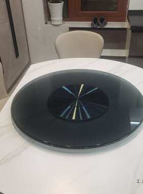 MA98灰色玻璃钢化防爆家用铝合金底座圆桌面标配餐桌浅黑高档转盘