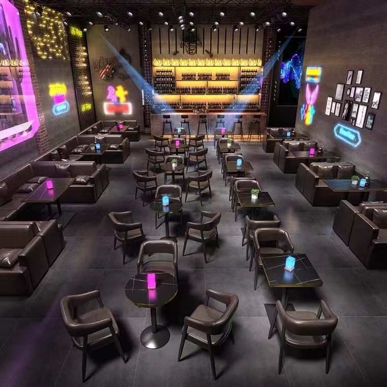 卡座沙发简约咖啡厅音乐烤吧桌椅组合木商用工业风主题餐厅小酒馆