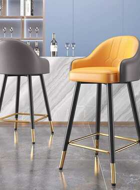 轻奢吧台椅现代简约家用靠背高脚凳酒吧椅子橙色前台收银台吧凳子
