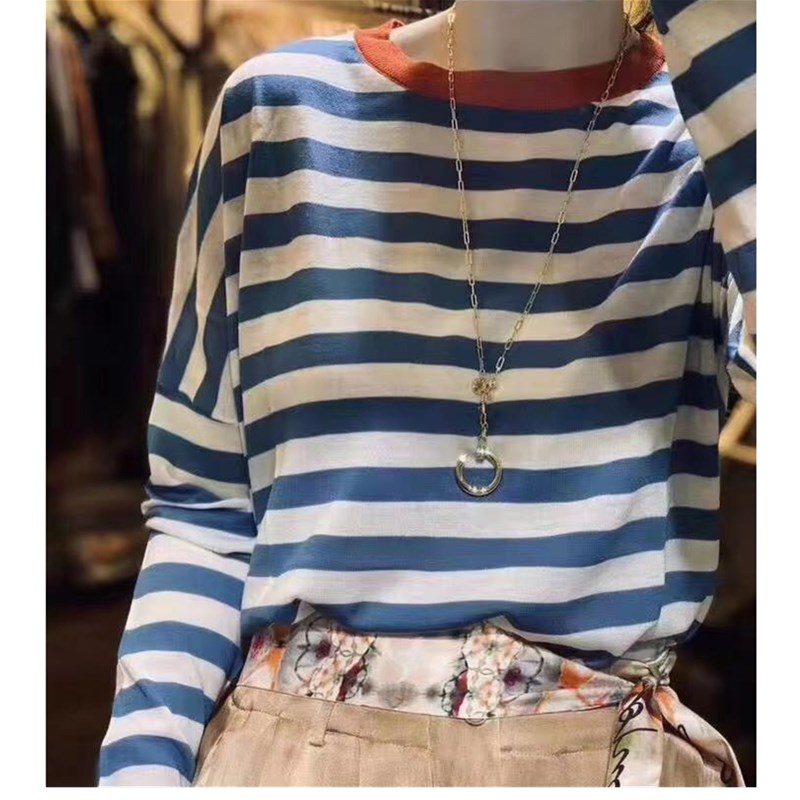 秋季条纹超细羊毛衫女薄款宽松套头羊绒衫毛衣韩版长袖打底针织衫