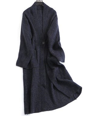 纯色显瘦一粒扣双口袋V领针织开衫外套春新款长袖长款女毛衣N848