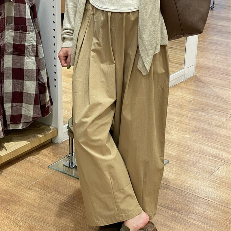 卡其色夏季薄款气球裤小个子女大码胖mm显瘦休闲哈伦九分萝卜裤子