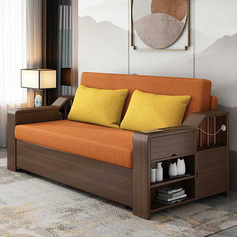 实木多功能沙发床两用可伸缩折叠小户型客厅新中式双人沙发床二用