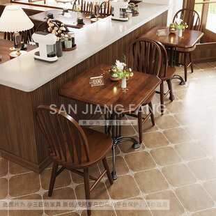 复古咖啡厅桌椅组合实木商用桌子网红甜品烘焙店椅子法式西餐厅桌