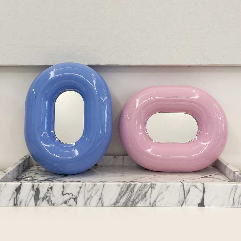 sort中国koosim糖果色不锈钢椭圆镜卫生间化妆镜可爱风装饰墙挂镜