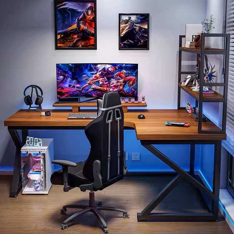 实木转角台式电脑桌L型长书桌家用卧室书房写字台拐角靠墙电竞桌