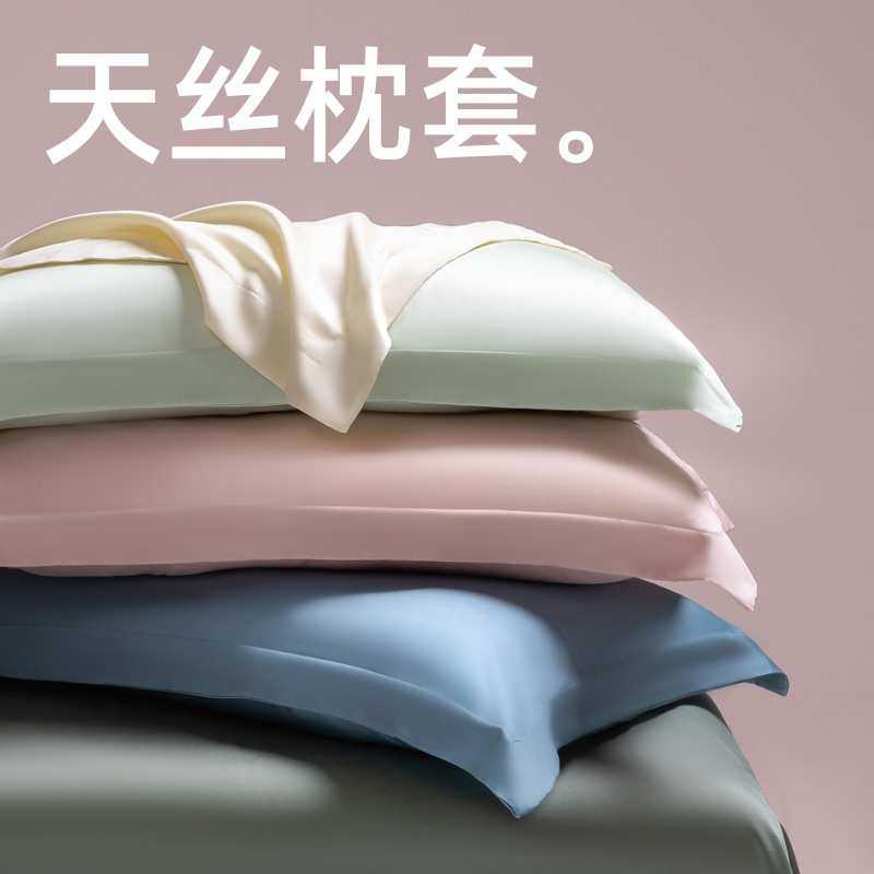 100支兰精天丝枕套一对装成人蓝色48*74cn夏季莱赛尔枕头套