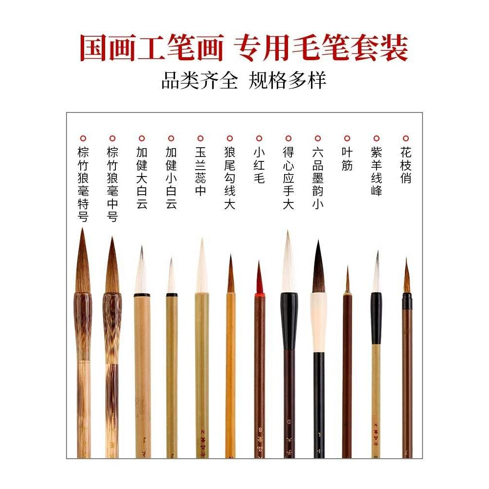 六品堂国画毛笔套装工笔画中国画山水画写意绘画初学专用水彩勾线