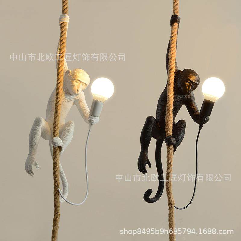 北欧吊灯猴子灯麻绳灯服装店灯复古工业风动物树脂灯装饰壁灯简约