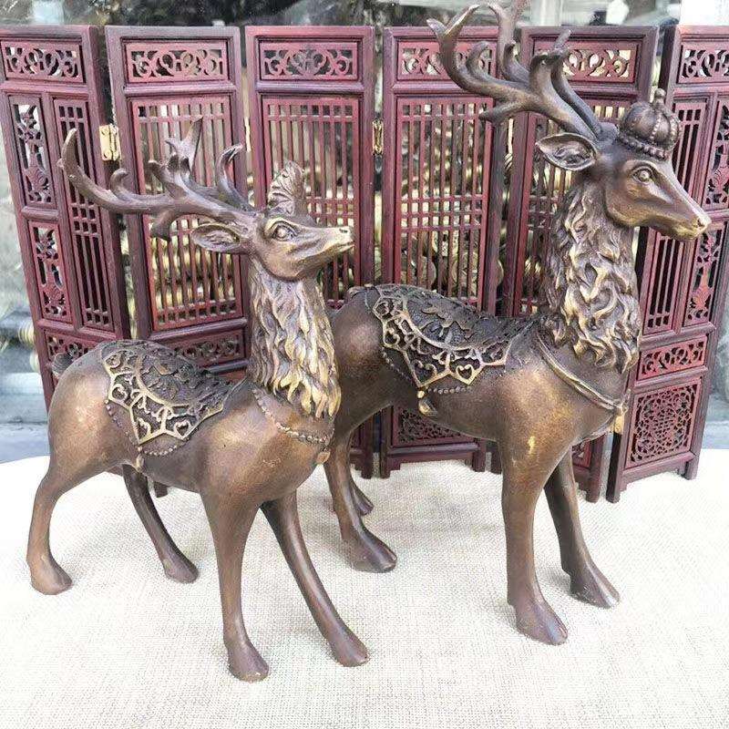 铜鹿 梅花鹿 一对铜器家居装饰品一路fa财金属工艺品摆件