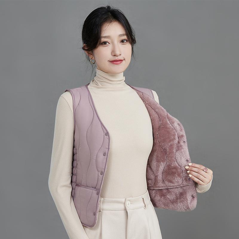 反季羽绒棉马甲女加绒加厚2025新款修身短款保暖内胆V领百搭背心