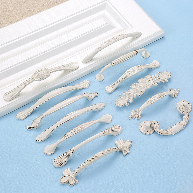 欧式简约柜门象牙白拉手铝合金边衣柜抽屉新款拉手配套乳白色把手