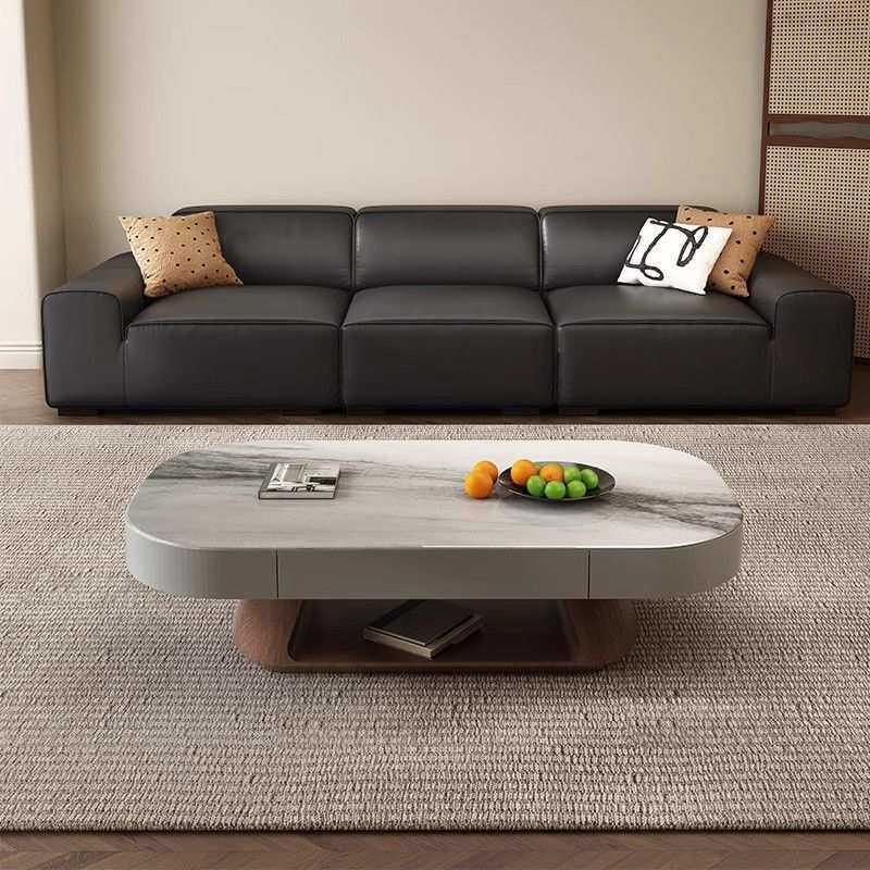 2025意式轻奢现代微晶石茶几中古风胡桃木茶几现代简约茶几家用