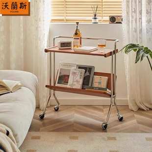 中古可移动小推车沙发边几客厅复古实木茶几杂志书架床头置物架子