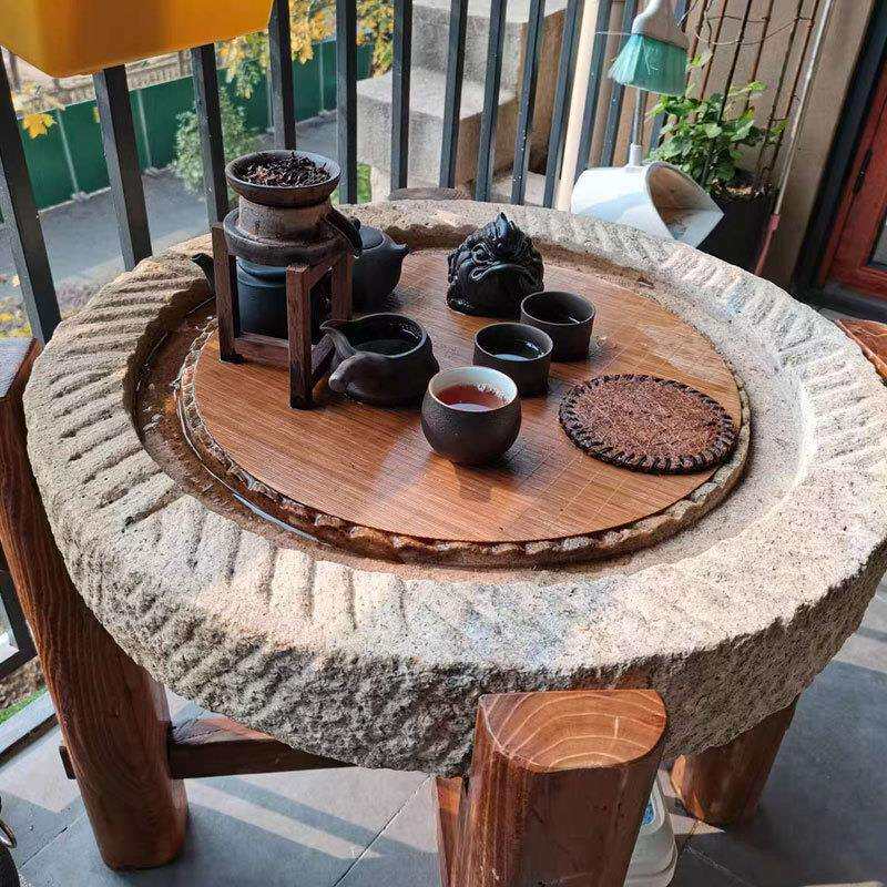 老旧石磨茶台石磨茶桌石磨茶台复古怀旧民间旧石器家用石桌摆件
