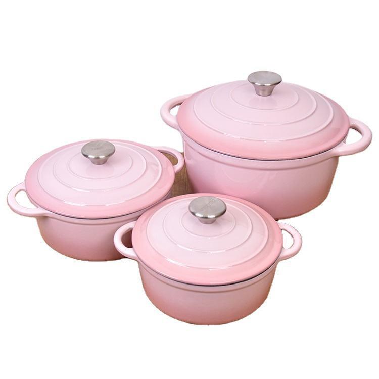 20/22/24/26/28CM搪瓷铸铁荷兰烤箱不粘搪瓷涂层炊具锅粉红色3QT