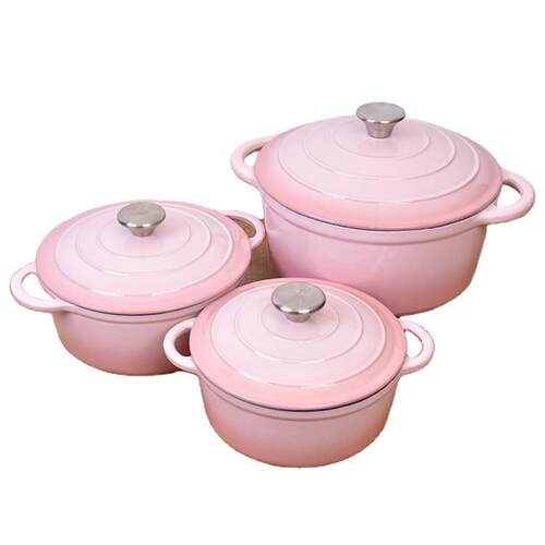 20/22/24/26/28CM搪瓷铸铁荷兰烤箱不粘搪瓷涂层炊具锅粉红色3QT