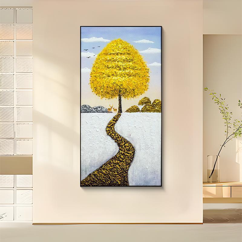 手工油画金山玄关客厅装饰画走廊画过道挂画时来运转发财树80160