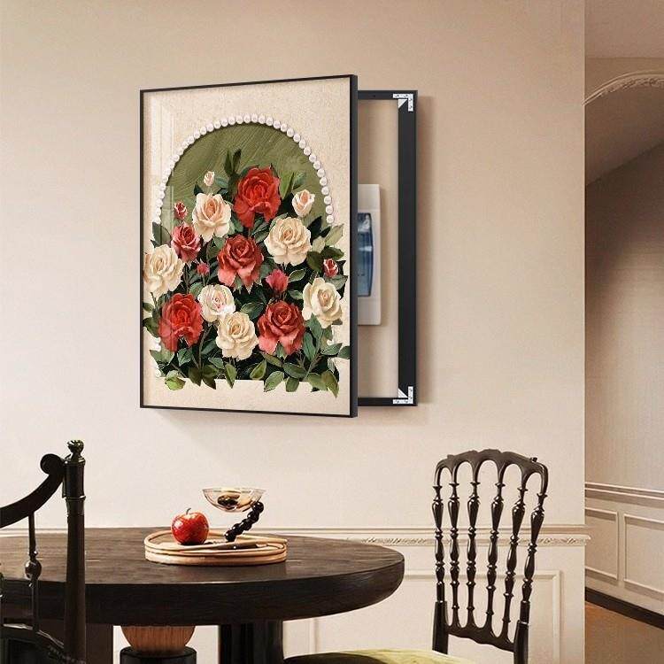 法式玫瑰花电表箱装饰画客厅餐厅强弱电箱遮挡壁画电闸开关盒挂画