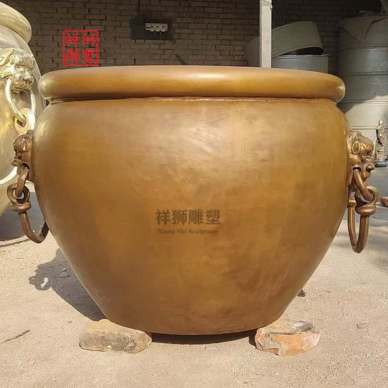 户外庭院大型全铜带底座荷花缸刻字大水缸家用客厅百福缸摆件