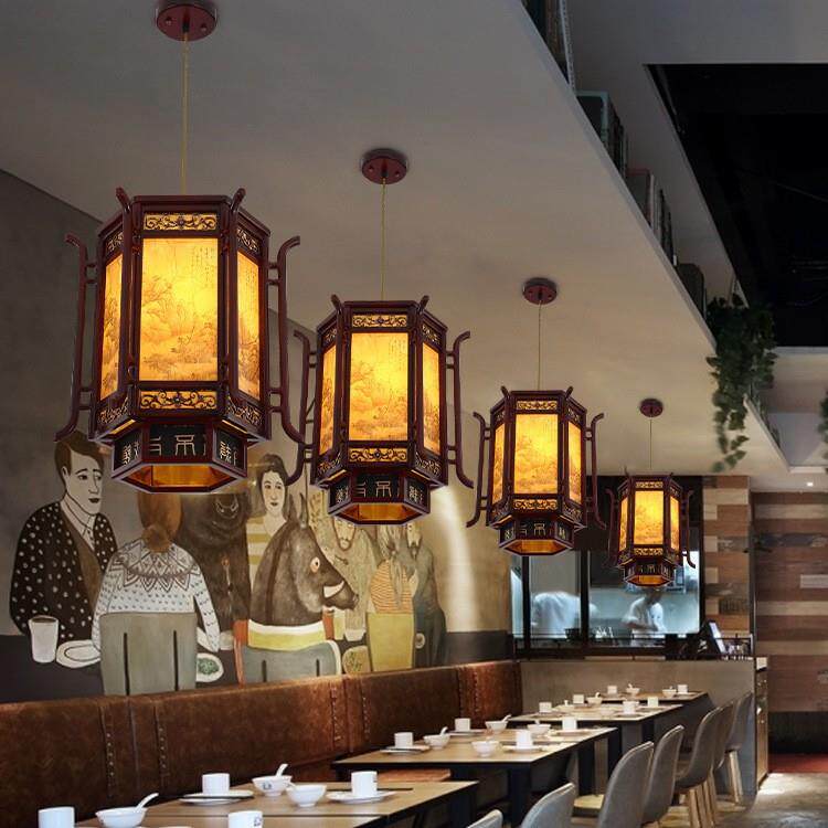 中式餐厅工程吊灯六角复仿古别墅饭店楼梯过道创意个性小灯笼宫灯
