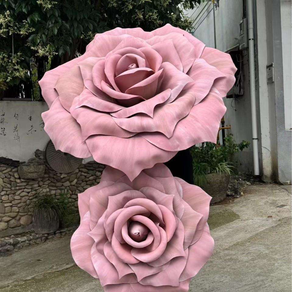 巨型玫瑰花户外打卡情人节布置橱窗大型商场装饰防水泡沫粉玫瑰