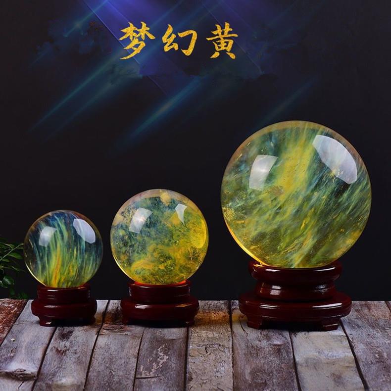 福寿 天然黄色水晶球 熔炼水晶风水玄关卧室客厅风水摆件送座