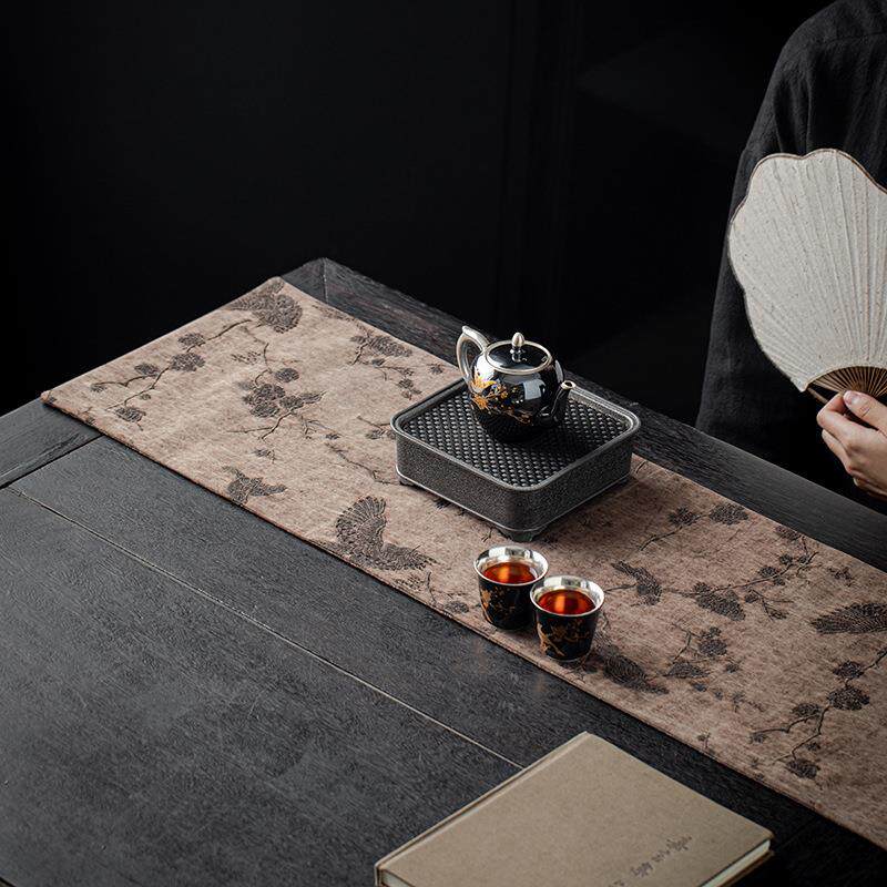 柞蚕丝香云纱老料布席含蚕丝茶席布艺茶垫隔热布垫杯垫茶道桌旗
