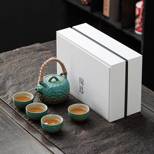 一壶四杯带盘日式功夫小茶具套装家用酒店复古绿色可定制LOGO