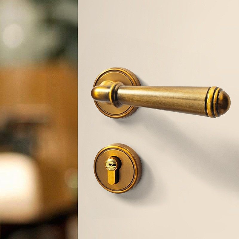 法式古铜卧室门锁房间室内新中式门把手复古分体静音磁吸金色房门